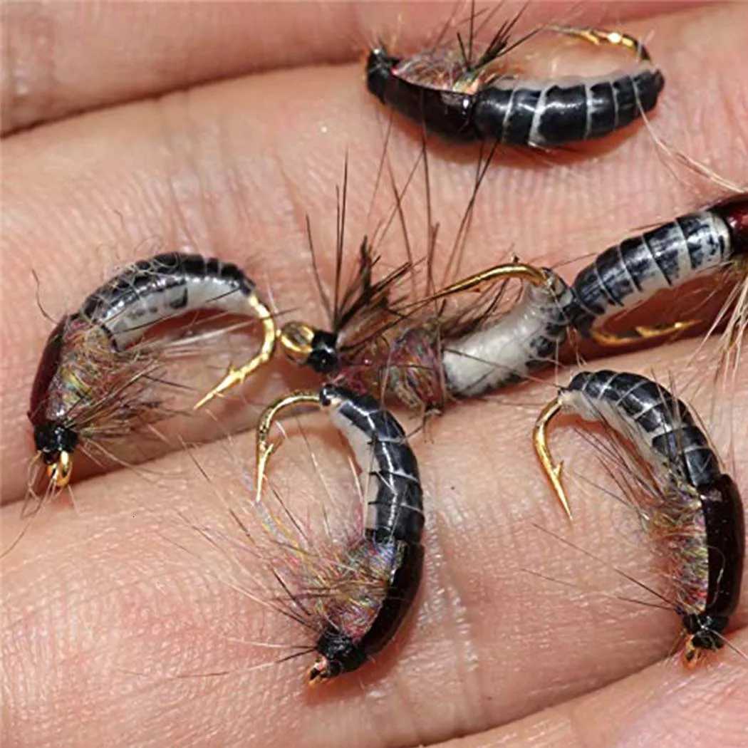6/12Pcs #10 Caddis Pupae Nymph Fly Trout Fishing Bait Artificial Insect Lures Fishing Hook Baits Z250717