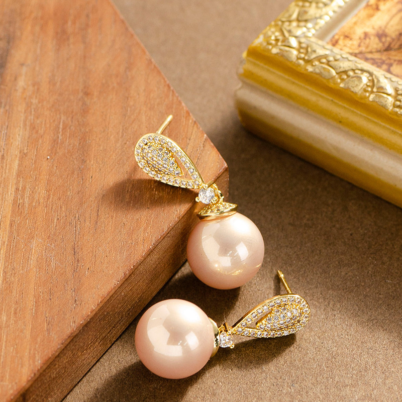 S Sier Needle Fashion Sweet Exquisite Full Dia Shijia True Round Pearl for Women Elegant High-end Sense Earrings