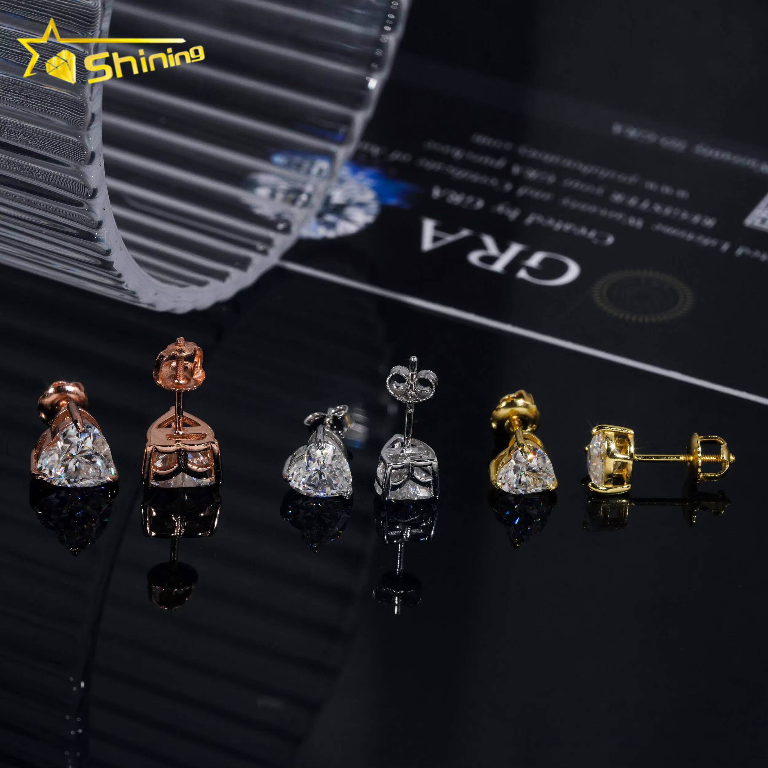 Fine Jewelry Women 925 Silver Stud Earrings Pass Diamond Tester Heart Shape Moissanite Earrings Ready to Ship
