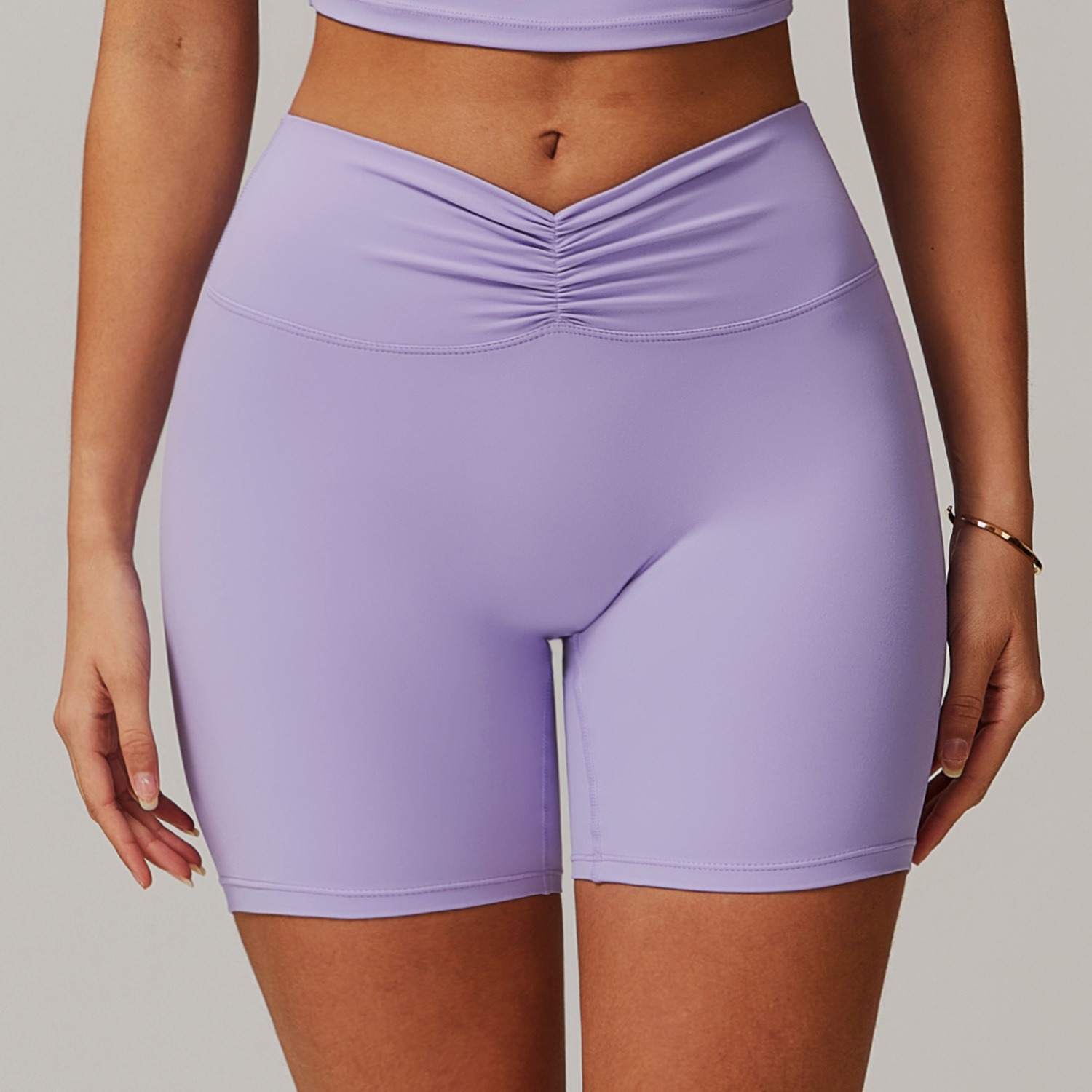High-Waist Pleated Yoga Pants with Belt-Hugger Design - Peach butt Shorts for Sports & Fitness short
