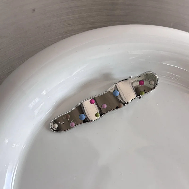 Colorful Polka Dot Silver Y2K Hair Side Clips for Women Elegant Metal Duckbill Clip Side Bangs Barrettes Girls Hair Accessories 250716