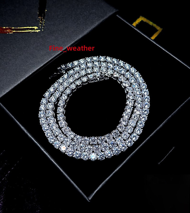 Rinntin SMN Pass Diamond Tester Hip Hop Jewelry 2mm-4mm VVS Moissanite Diamond 925 Silver Iced Out Tennis Chain Necklaces