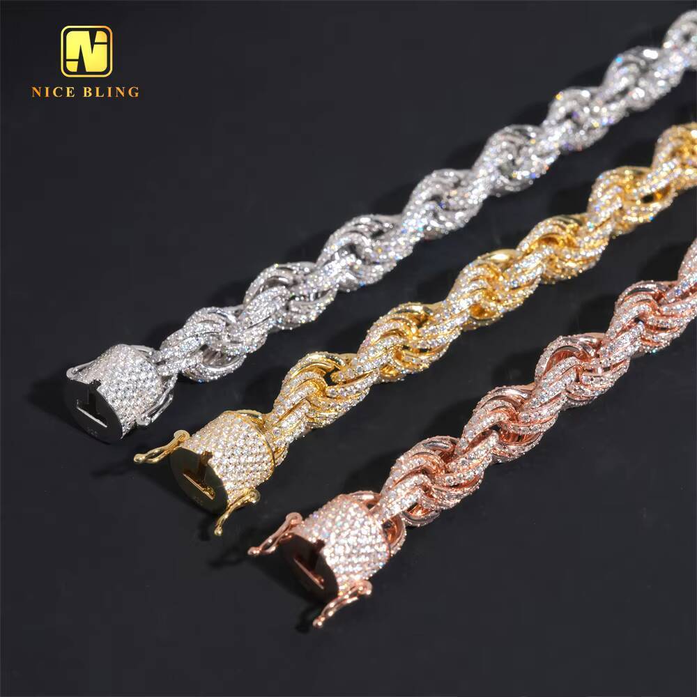 4mm 6mm 10mm Hip Hop Jewelry Custom Iced Out Rope Chain Cuban Link Chain 925 Silver VVS Moissanite Diamond Necklace Bracelet