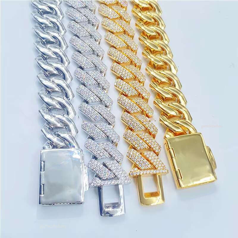 Hip hop jewelry bracelet necklace Designer necklaceGold Plated Sier All Sizes Available Men's Moissanite Dia IcedOut Cuban Chain Necklaces22mm