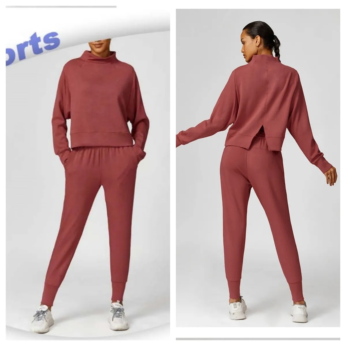 O554 Women 3D Silver Sports Sweater Round Neck Loose Casual Yoga Top Sweater Women's Sports Pant Bundle Foot Pants