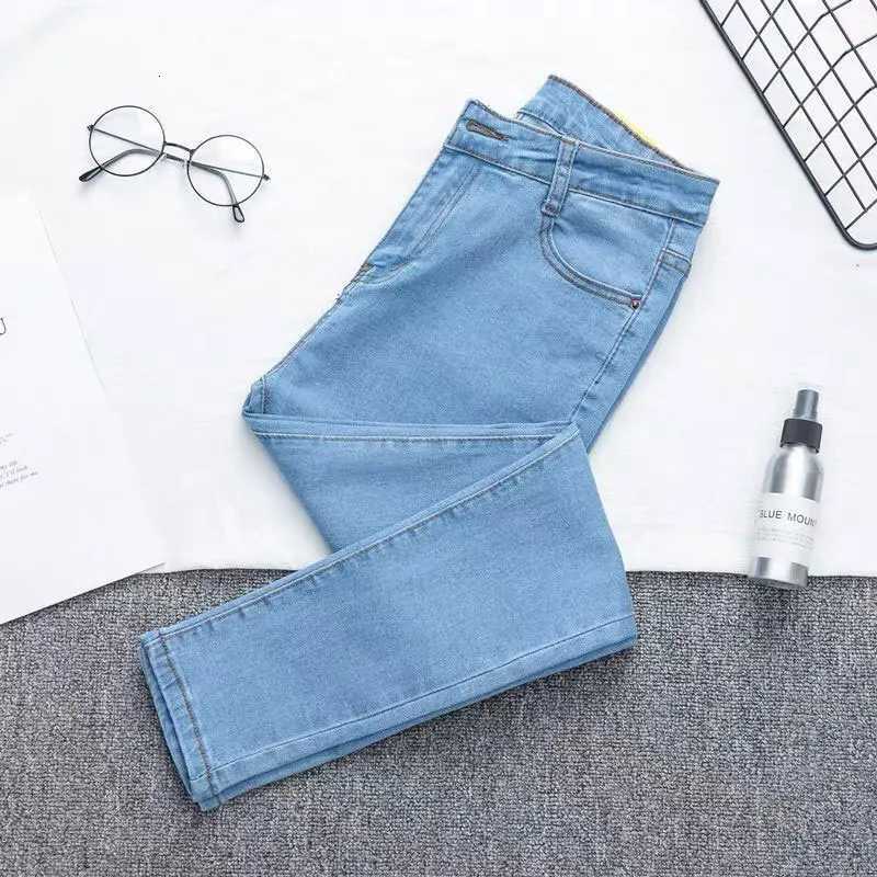 Womens Casual Simplicity Solid Color High Waist Ninth Pants Womens Clothing Office Lady All-match Fashionable Jeans Trouser R250716