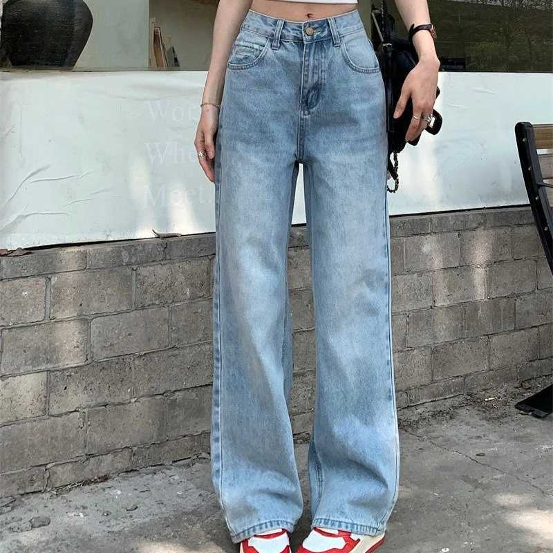 Washed Distressed Denim Straight Pants Vintage Women Jeans with Pockets High Waist Loose Fit Ankle Length Wide Leg Casual Pants Basics R250716