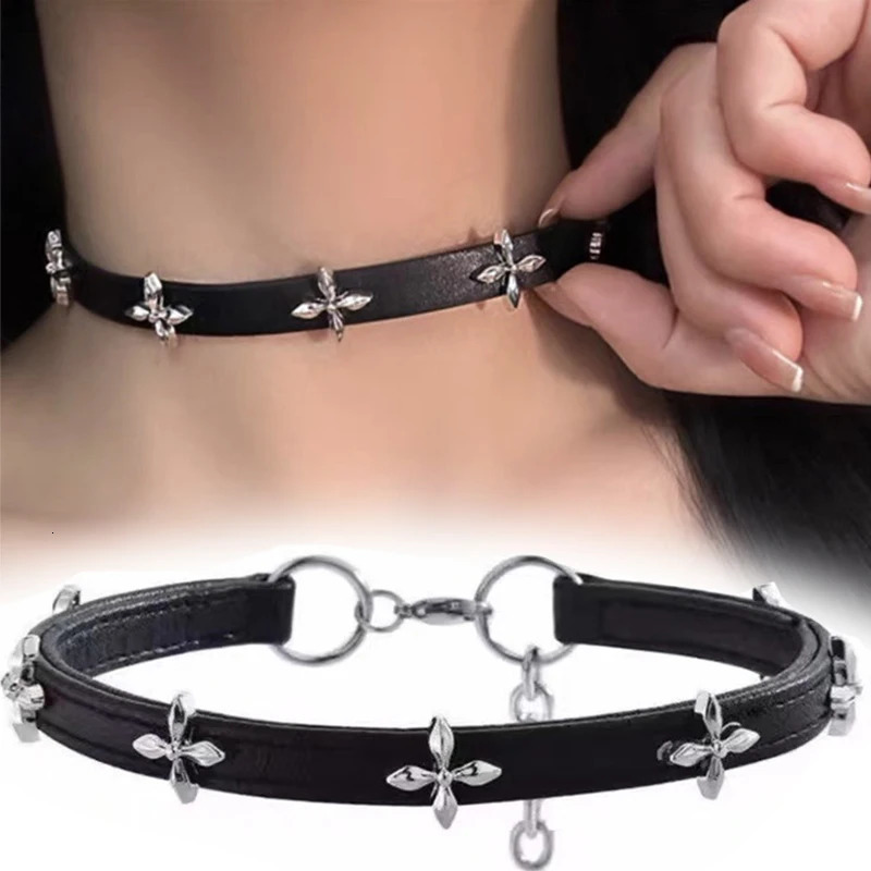 Black PU Leather Choker Necklace For Women Men Cool Punk Gothic Spike Biker Choker PU Leather Collar Studded Rock Necklace 250716