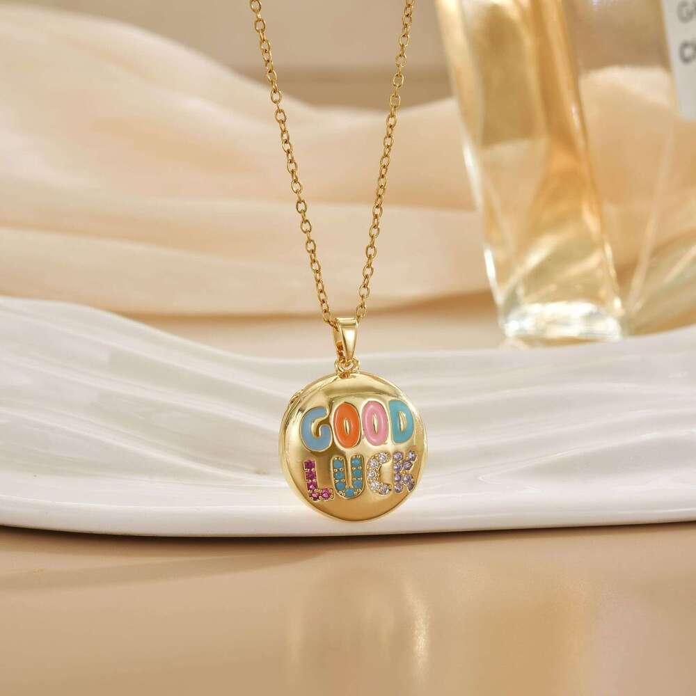 Oil Drop Smiley Face Letter Lucky Pendant Necklace Fashion Versatile Non-Fading Collarbone Chain 2Ed