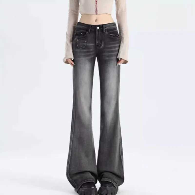 Womens Vintage Y2K Flared Jeans Korean Button-Up Low Rise Casual Denim Pants Female Versatile Elastic Slim Fit Jean Trousers R250716