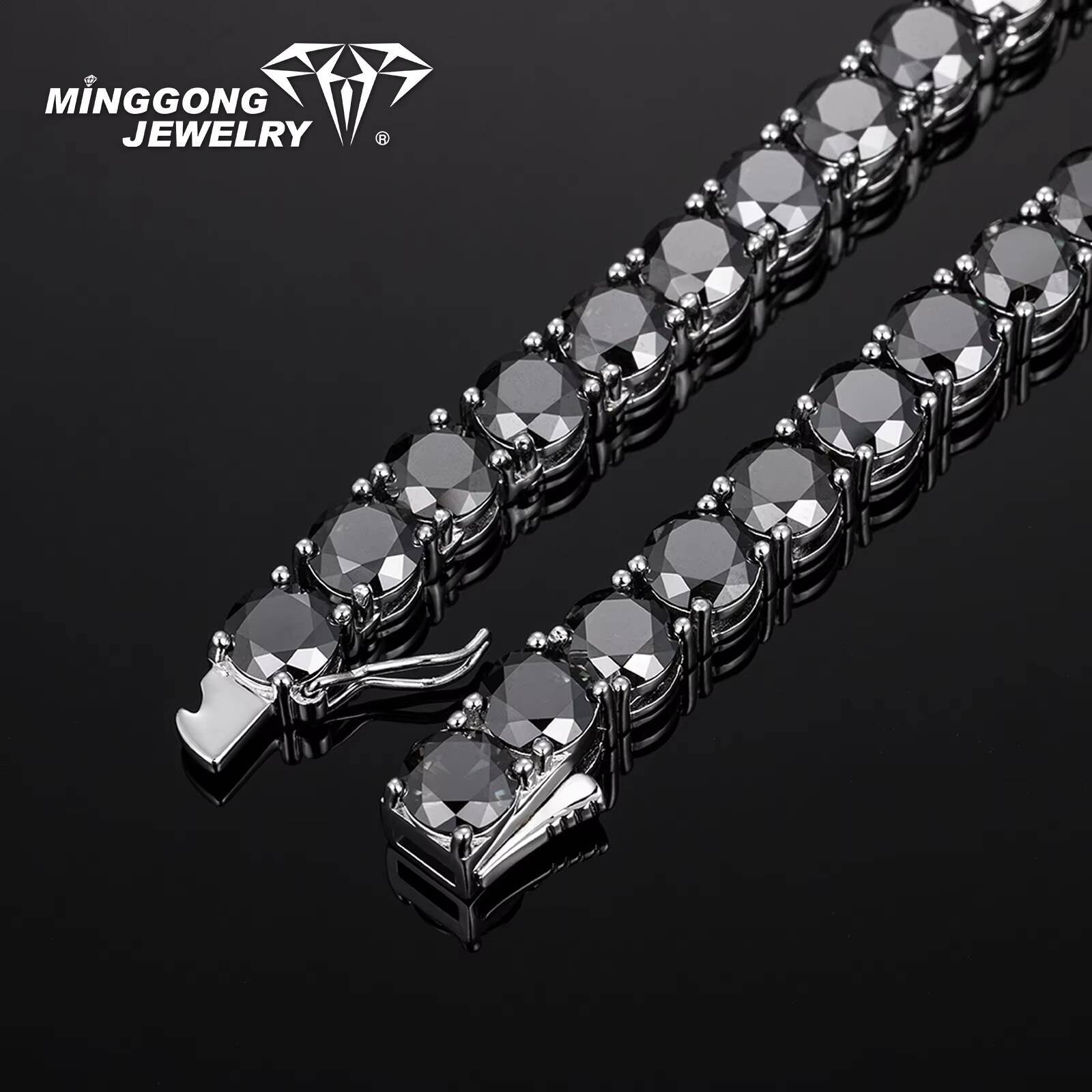 High Quality Rare Black Moissanite Tennis Chain 100% Diamond Test Passed Hip Hop Style Necklace Direct From Factory for Men