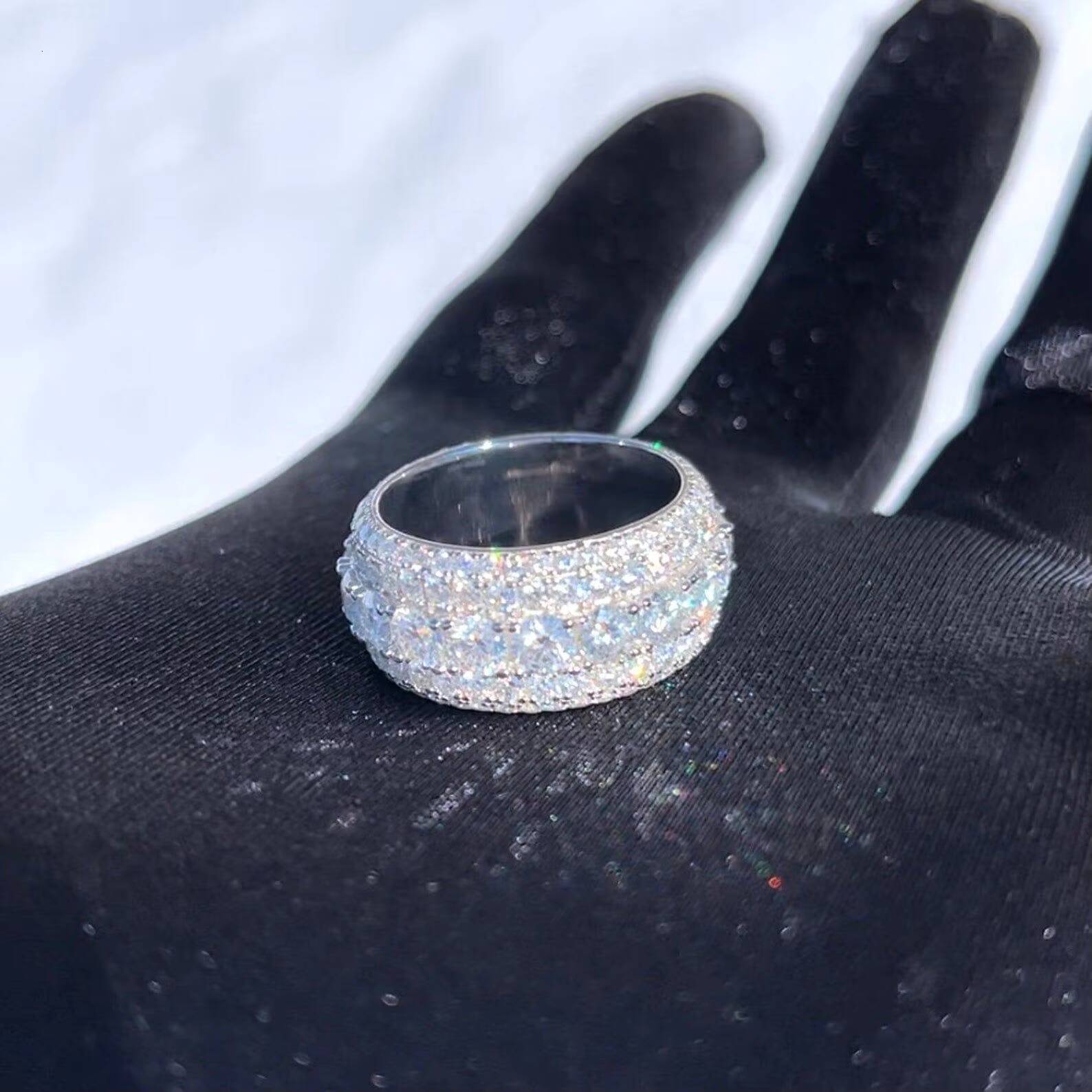 VVS 5 Rows Moissanite ICED Mens Solid 925 Silver Moissanite Pinky Hip Hop Ring for Sale at Affordable Prices