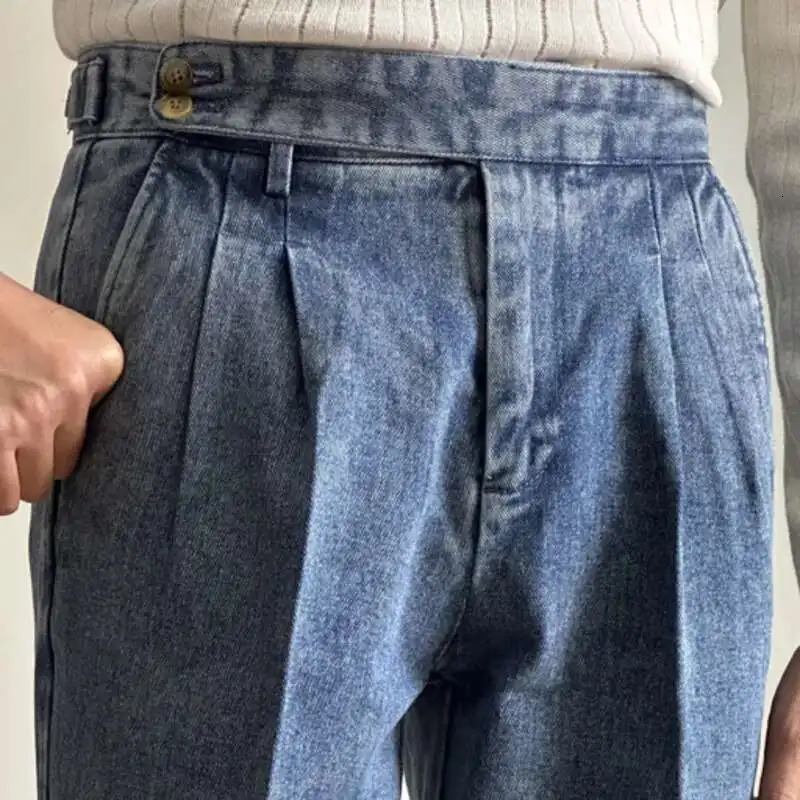 Straight Tube Loose Washed High Grade Business Pant Men Dress Trouser High Quality Double Pleated Jeans Straight Leg Pant Naples 250707