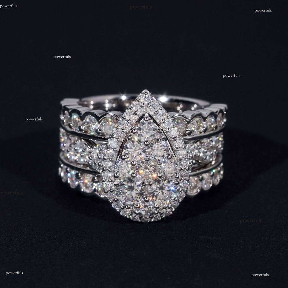 Trendy Sier Rhodium Plated Custom Full VVS Moissanite Dia Wedding Engagement Rings Set for Women