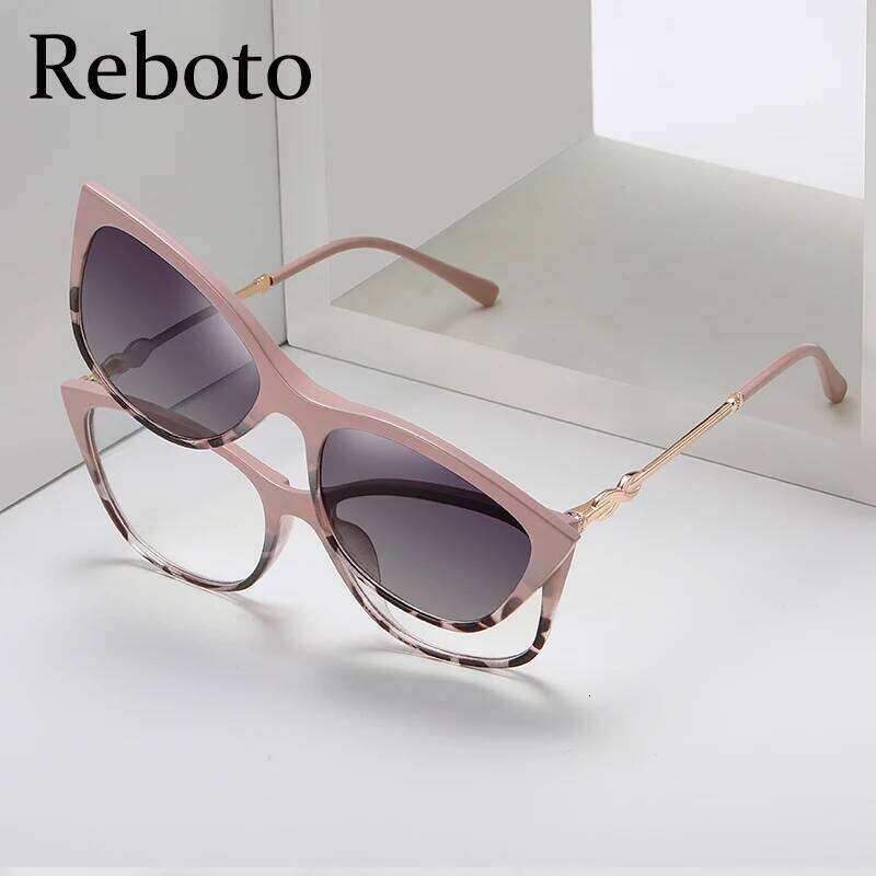 Magnetic Polarized Sunglasses Women Fashion Cat Eye 2 In 1 Clip On Ladies Anti Blue Light Glasses Frames TR90 Metal Eyewear