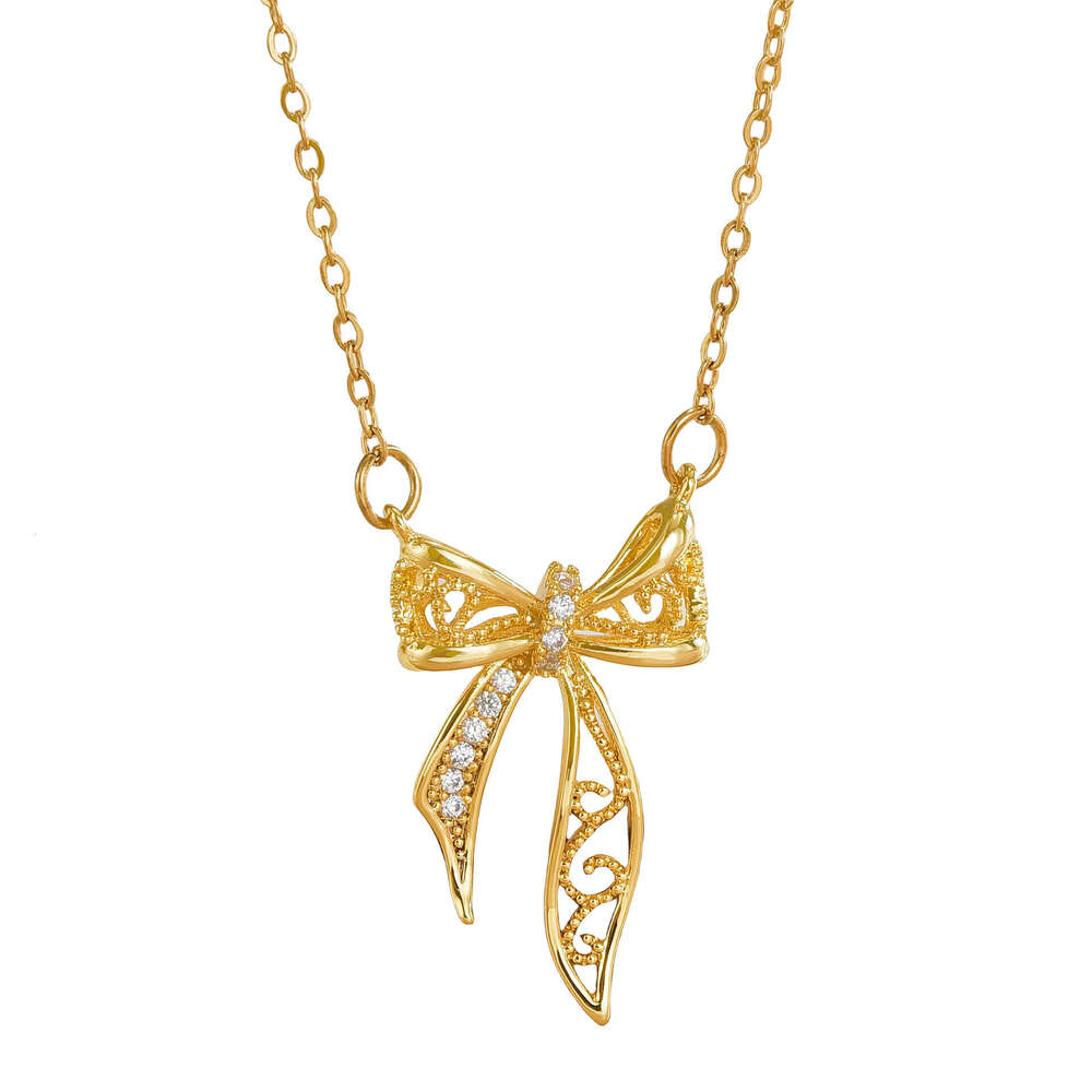 Internet Celebrity Bow Necklace Ins Style Student Sweet Cool Girl Collarbone Chain Versatile Light High-End Accessory 3D6