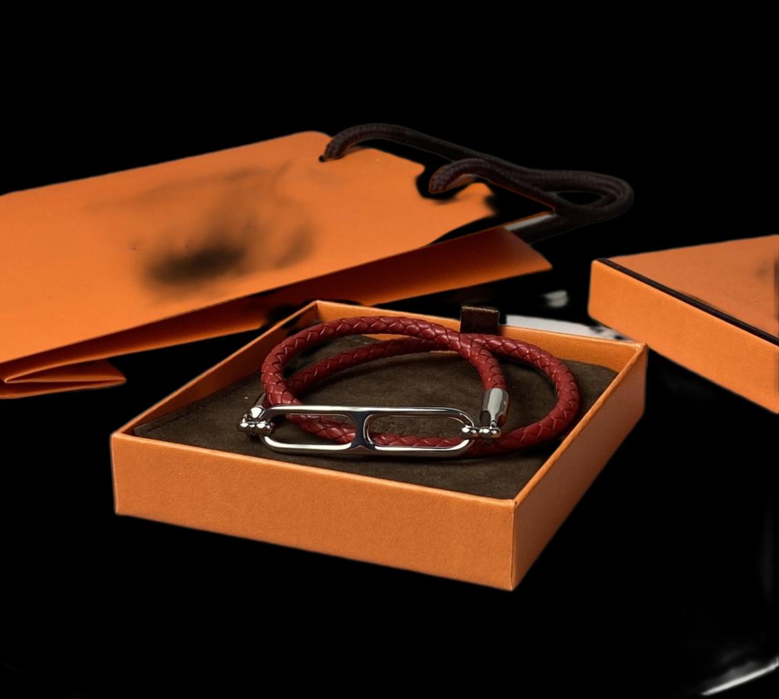 luxury designer h charm bracelet Rope leather silver bucket bangles bracelets for women jewelry with box7832248