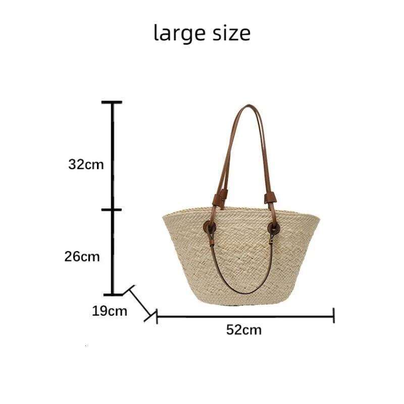 Retro Casual Style Large Capacity, Women's One-Shoulder Hand-Woven Straw Travel And Vacation Beach Woven Bag Shoul