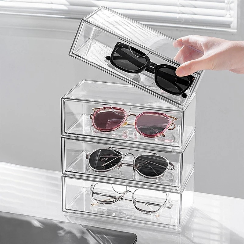 Acrylic Glasses Case Multifunctional Transparent Dustproof Desktop Organizer Creative Drawer Style Display Holder Sunglasses 250716