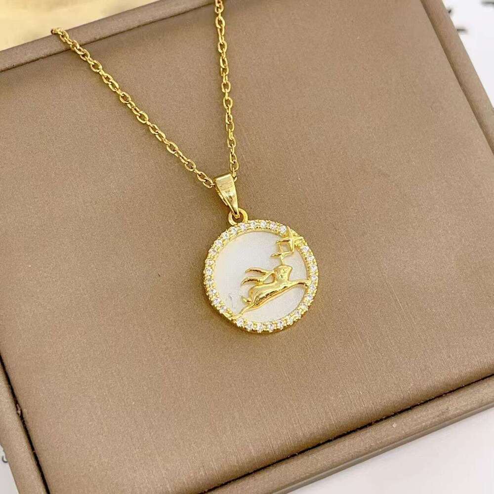 Tiktok Internet Celebrity Live Rabbit Necklace For Women, Minimalist Style, High-End Clavicle Chain, Round Pendant Jewelry Cf2