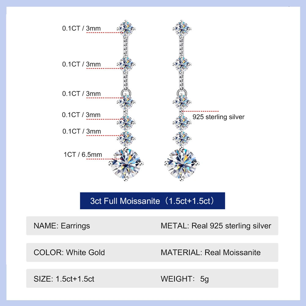Real Long Tassel Earrings For Women Orginal 925 Silver Plate Pt950 3CT Lab Diamond Beating Heart Earring With GRA 250716