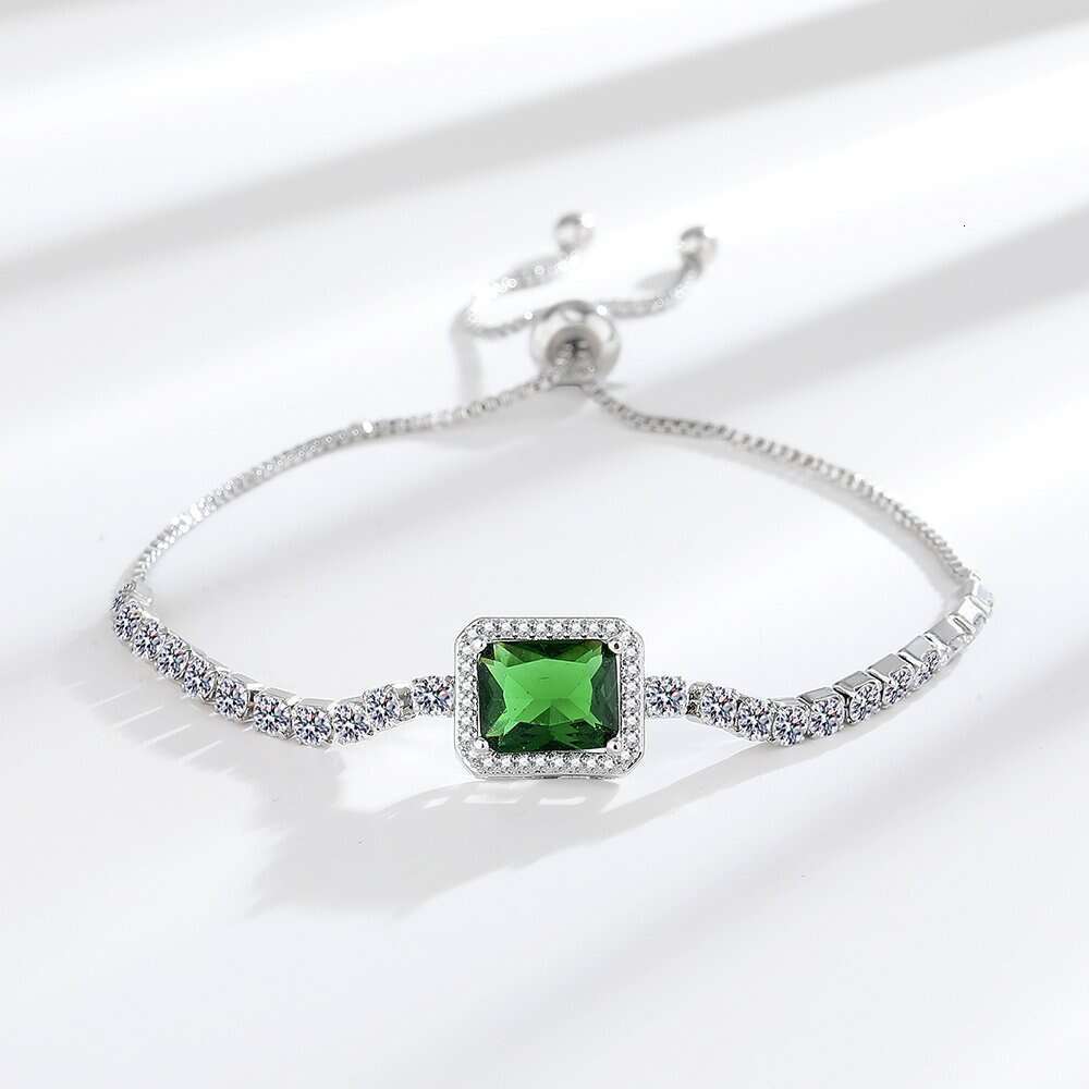 Sugar Cube Emerald Zircon Adjustable with Dias for Women, Pull-out Style Jewelry Bracelet 8d3