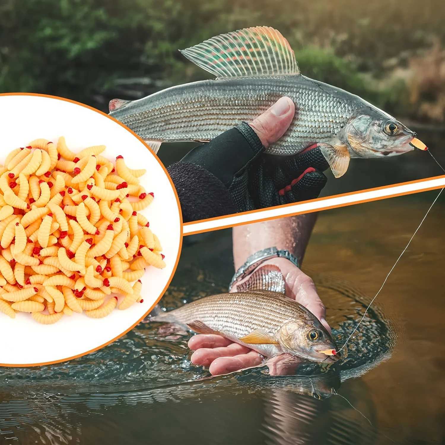 10pcs Soft Maggot Baits with hook Fake Bread Worms Artificial Wax Worms Gross Plastic Worms for Freshwater Z250717