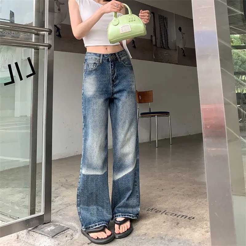 2025 new plus size high waist straight leg stretch denim jeans women dark blue fashion XS to XL for summer Womens Casual Pants R250716