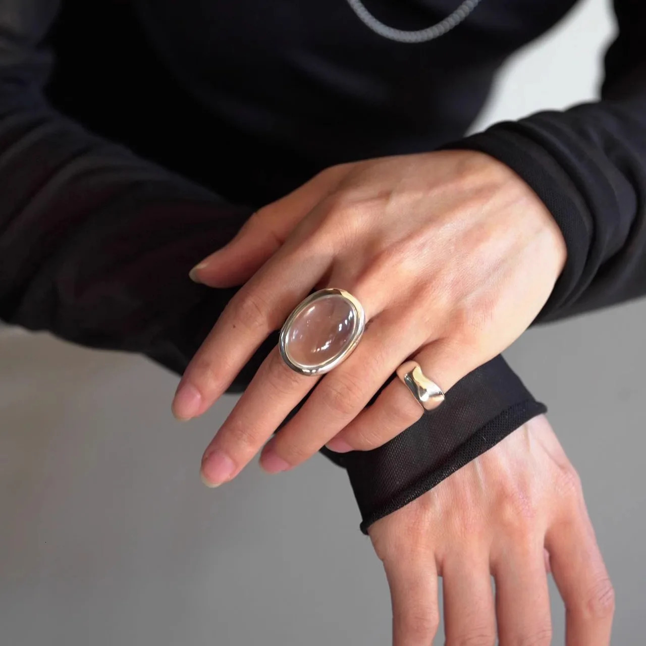 PANJBJ 925 Sterling Silver Geometry Crystal Ring For Women Ellipse Exaggerated Punk Water Drop Open Jewelry Gift Drop 250716
