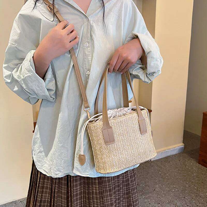 Fashion Bucket Crossbody Bags Women, Summer Handbags Casual Straw Shoulder For Travel/Vacation, Ladies Beach Bag