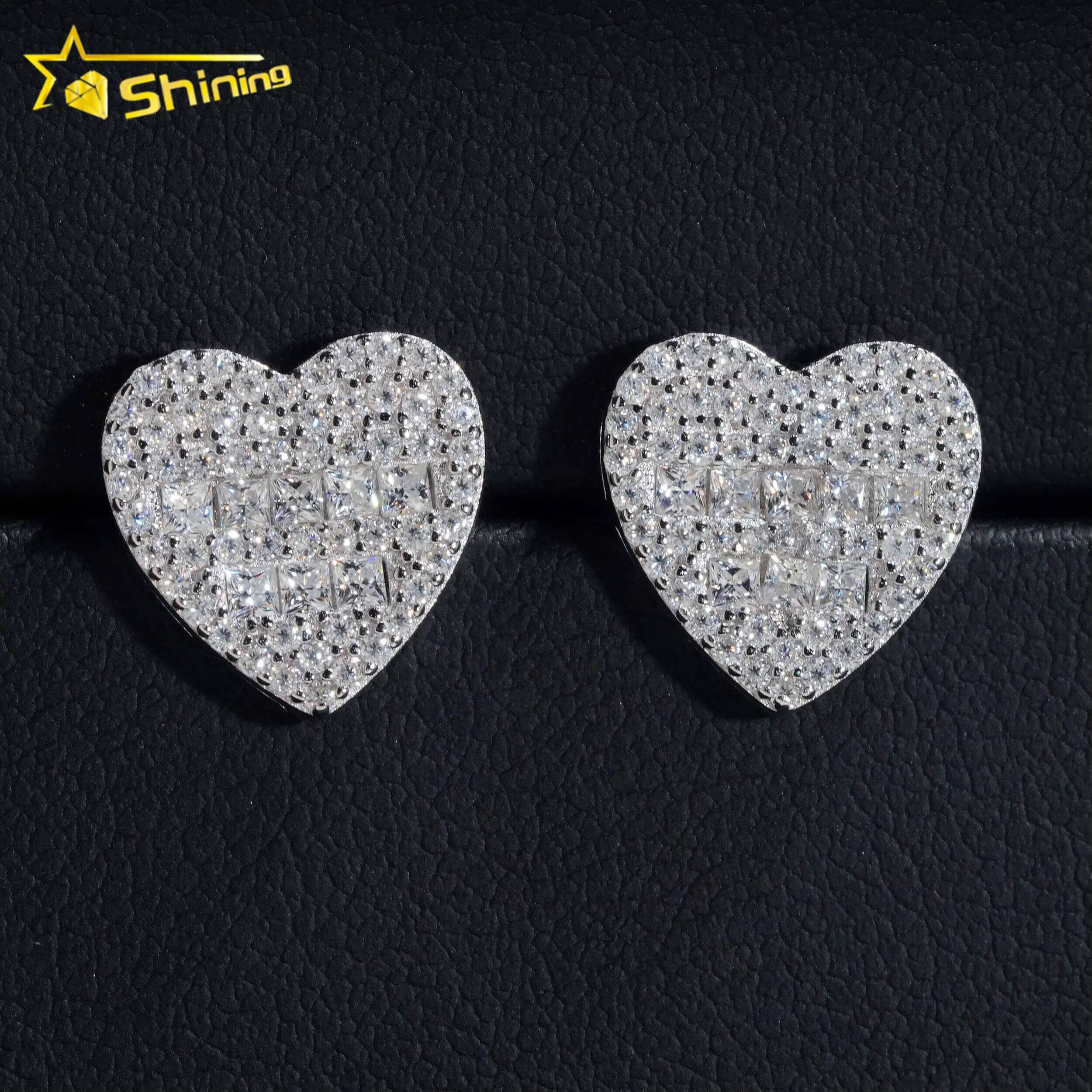 Pass Diamond Tester Iced Out Hip Hop Silver Gold Plated Heart Moissanite Earring for Men