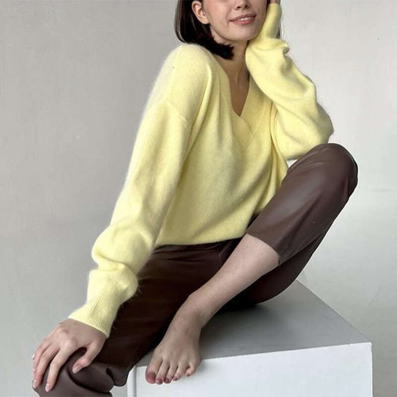 Autumn Winter Super Soft V-Neck Imitation Mink Women, Lazy Style, Elegant Loose Knitted Sweater For Women B5
