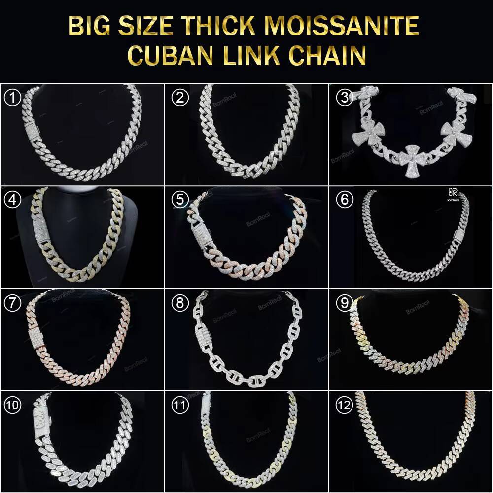 18mm 18 VVS Moissanite Cuban Necklace Hot Sale Bling Moissanite 925 Sterling Silver Cuban Link Chain Hip Hop Jewelry