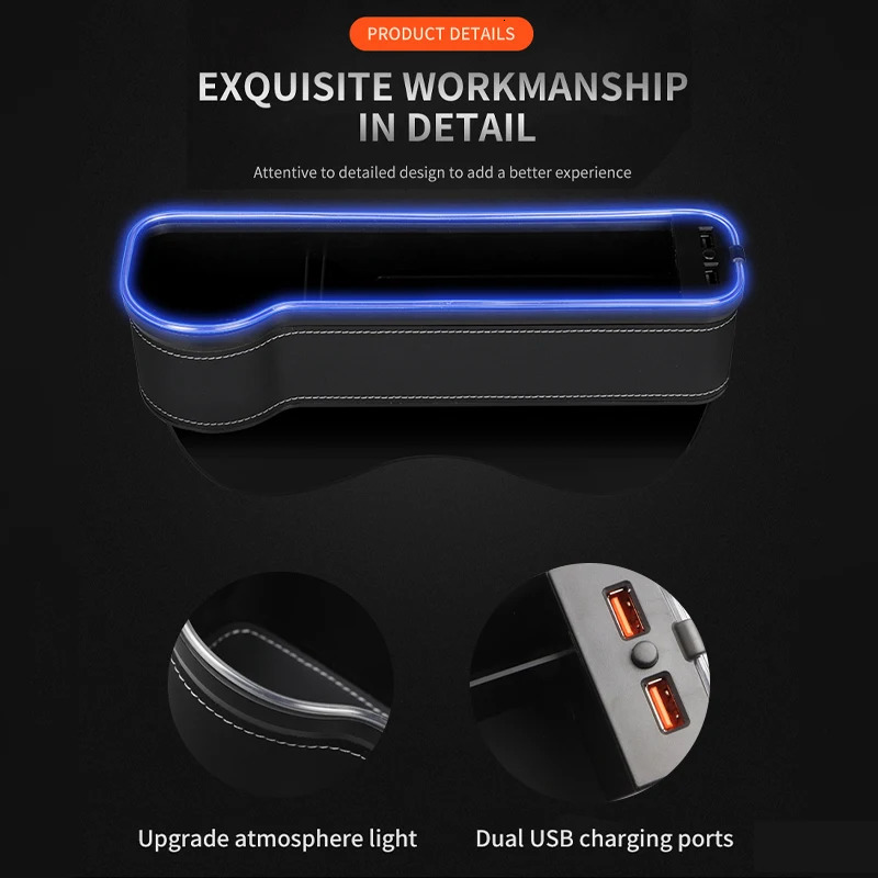 Car Seat Gap Filler Cup Holder 7 Colours Changing LED Car Crevice Storage Organizer Box With 2Usb Charger Car Accessories 250715