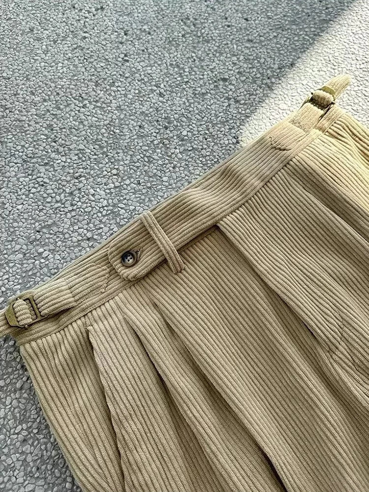 Naples Style Casual Corduroy Trousers Mens Vintage Belt n Solid Color Ribbed Pants For Men Fall Trendy Slim Straight Pants 250707