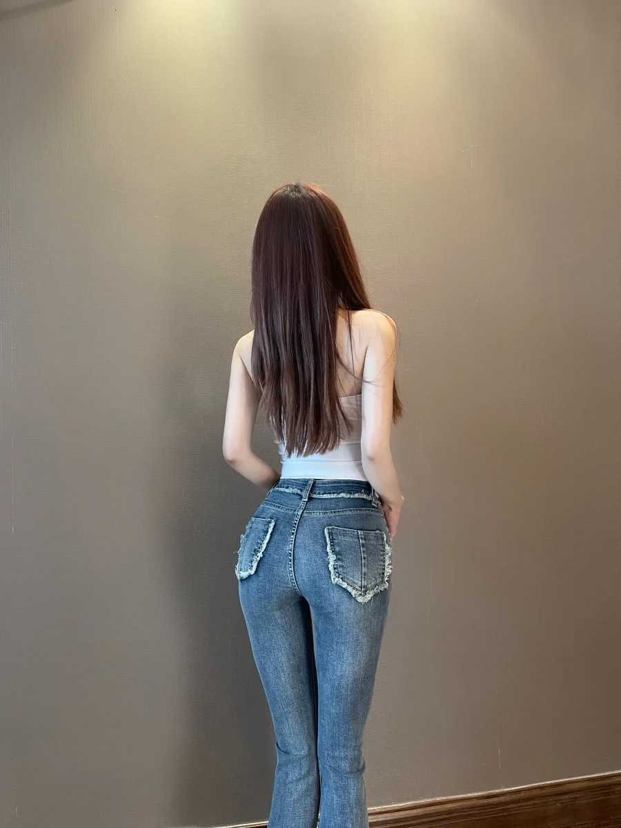 2023 New WOMENGAGA Tassel Flare Pants Jeans Slim High Waist Elastic Horseshoe Pants Denim Trousers Fashion Women Sexy K5BG R250716