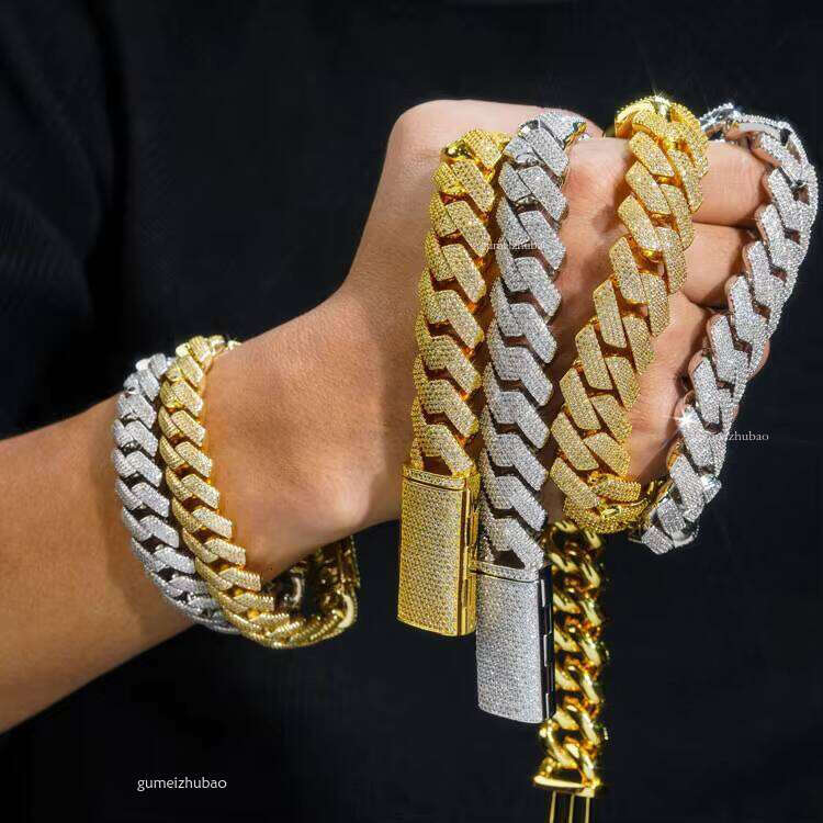 Cuban chain designer necklace bracelet by testing 15mm 20mm gold Moissanite Dia Cuban chain necklace for men and women Free of charge delivery