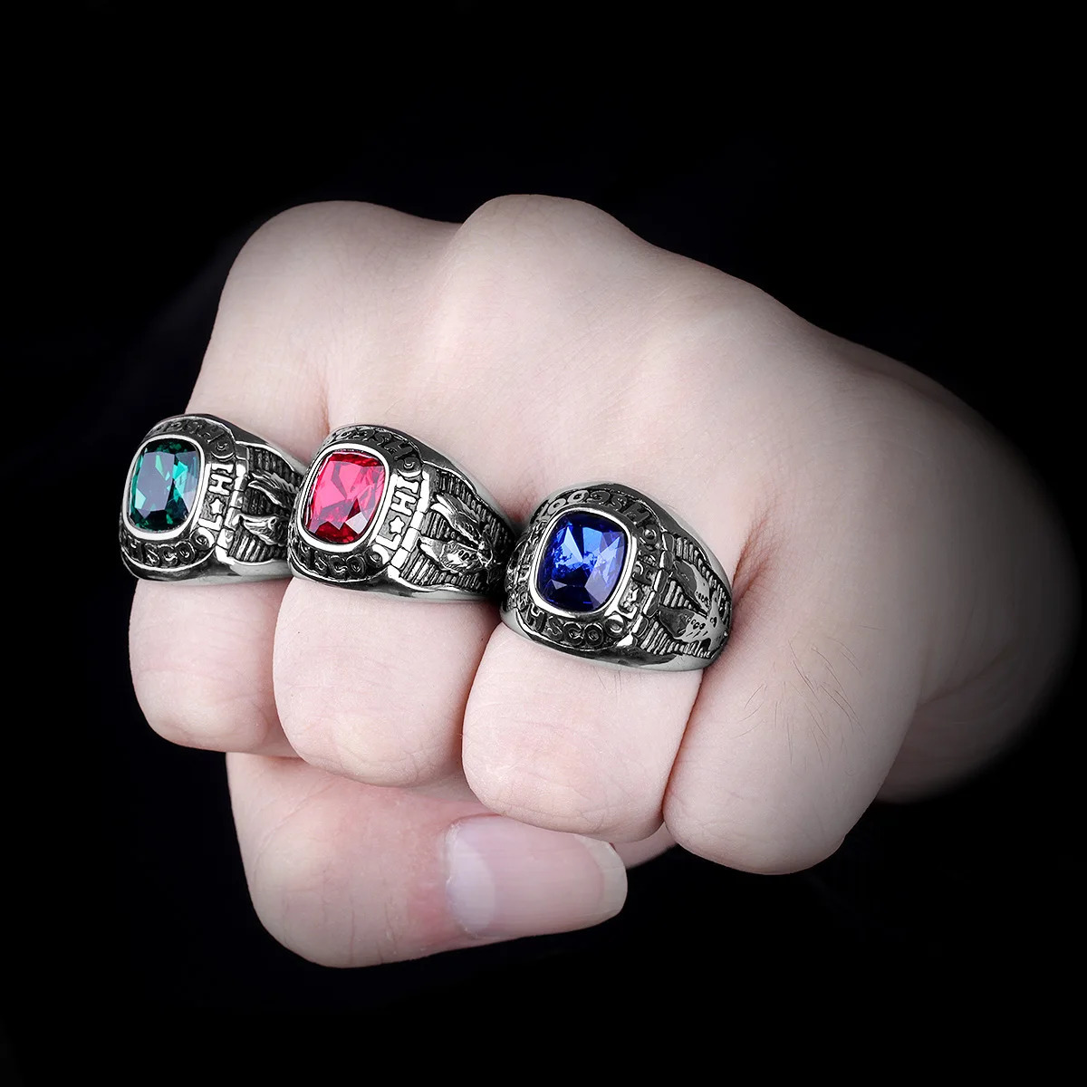 Stainless Steel Men Rings Rhinestone High School Eagle Punk Hip Hop for Biker Male Boyfriend Jewelry Creativity Gift Wholesale 250716