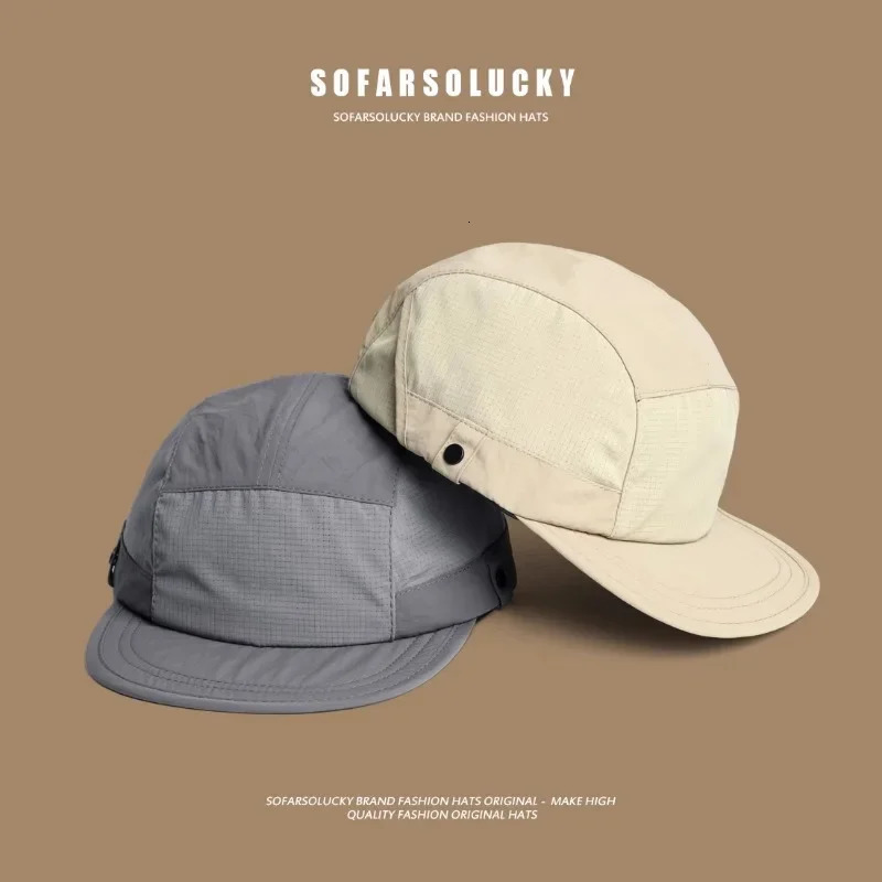 2025 Splicing Quick-drying Flat-brimmed Hats for Men and Women Summer Casual Sunscreen Japanese Retro 5-panel Baseball Cap 250712