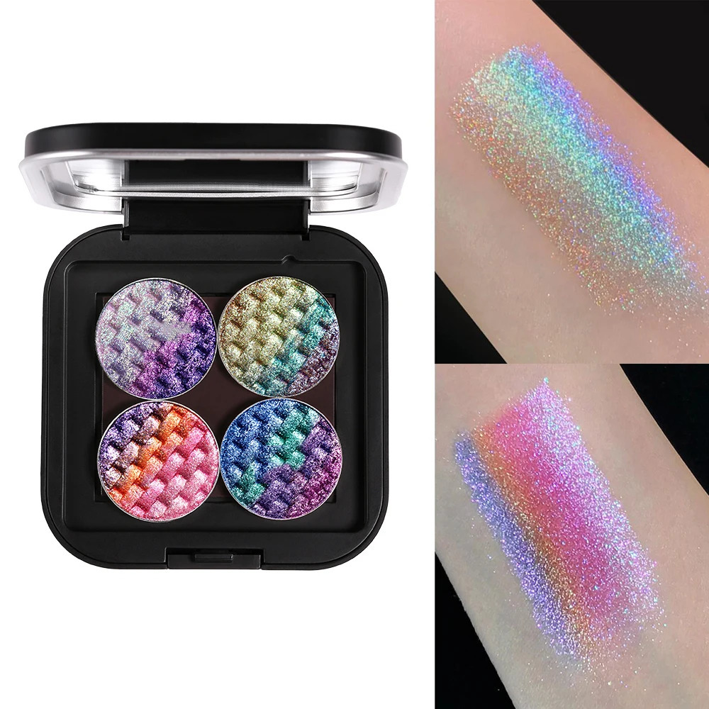 Multichrome Eyeshadow Palette Rainbow Gradient Purple Holographic Glitter Long Lasting Eye Makeup 4 Color Compact Mirror n 250712