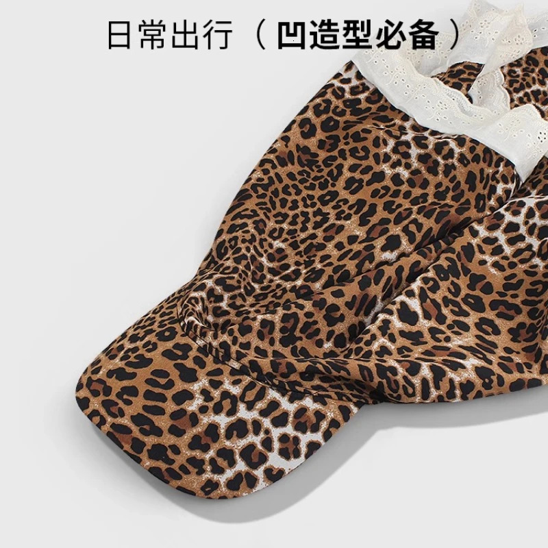 Ins Fashion Leopard Print Y2K Headscarf Caps for Women Spring Summer Travel Sun Protection Versatile Casual Strap Sun Hat 250717