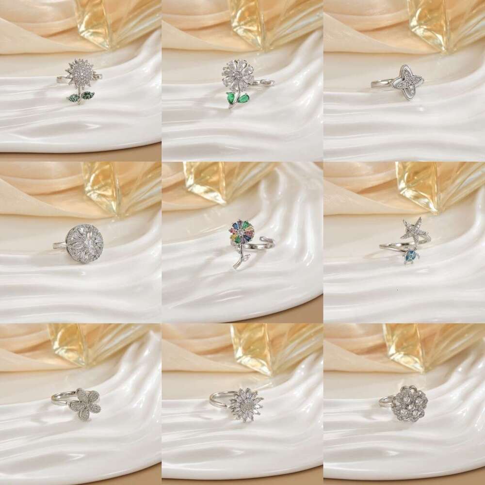Rotating For Women With Micro Pave Zircon, Elegant And Cool Style, High-End Feel, Versatile Full Diamond Round Ring Jewelry 8C8