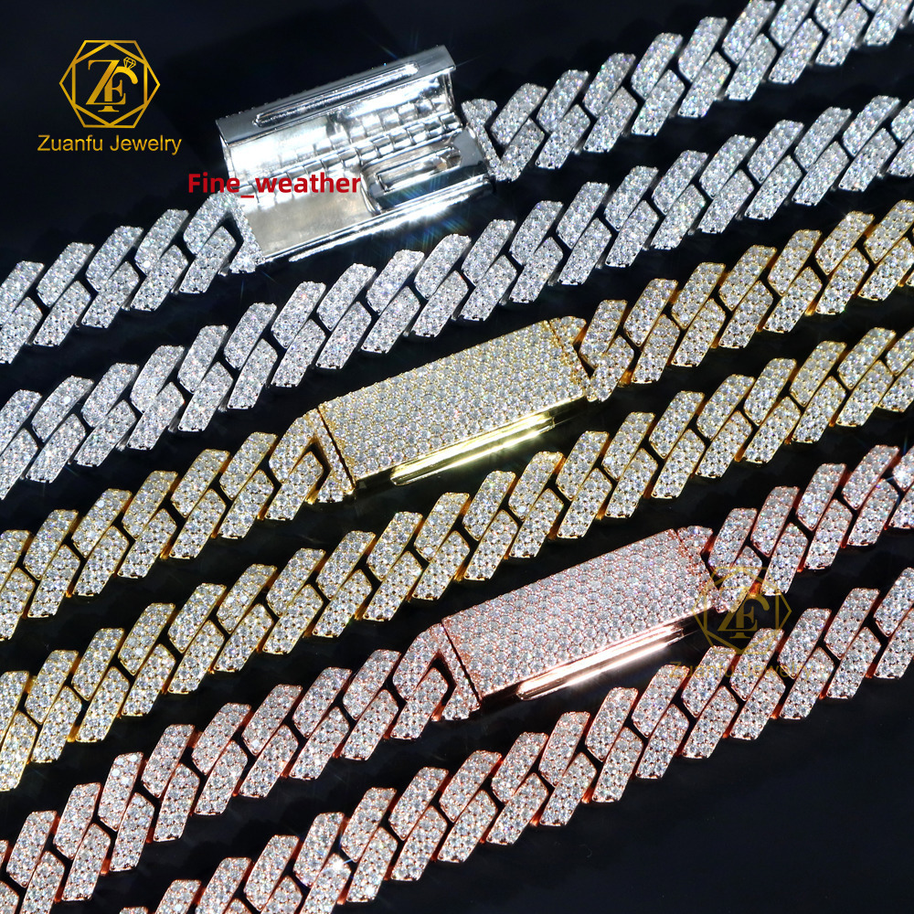 Factory Wholesale Drop Shipping VVS Moissanite Diamond 925 Cuban Link Chain 10mm 12mm 13mm 15mm Hip Hop Necklace Men Jewelry