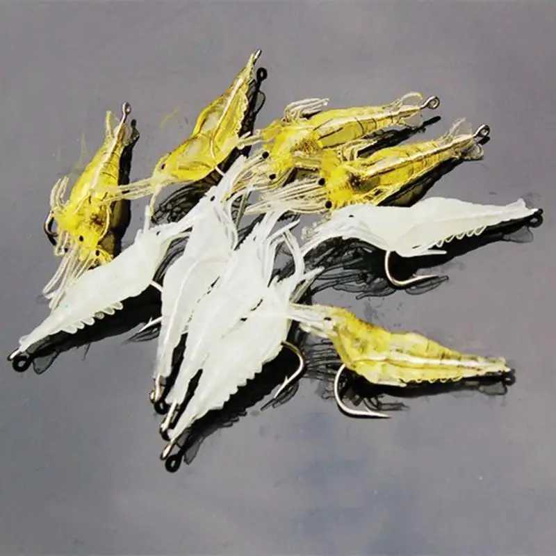 New 50-5PCS Luminous Shrimp Silicone Artificial Bait Simulation Soft Prawn With Hooks Carp Wobbler For Fishing Tackle Lure Carp Z250717