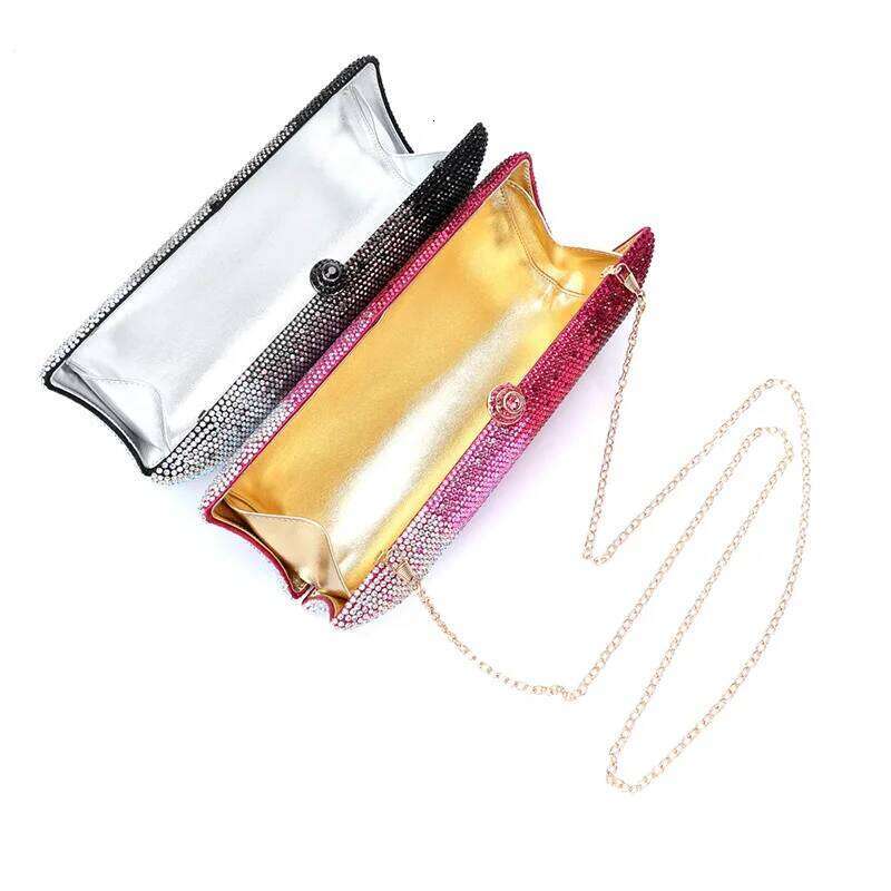 Women Clutch Crystal Multicolor Dia Gradient Black Sier Gold Wedding Party Crossbody Evening Bag
