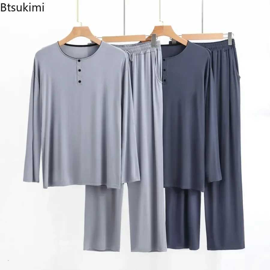 2025 Modal Pajama Sets Mens Long Sleeve Henley Shirt Tops and Pants Home Two Pieces Soft Cozy Sleepwear Outfits Loungewear Male W250717