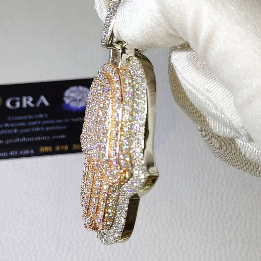 Custom Iced Out Hamsa Penadnt Teo Tone Rose and White Hip Hop Fashion Moissanite Jewelry Sier Lab Dia Hand Pendants