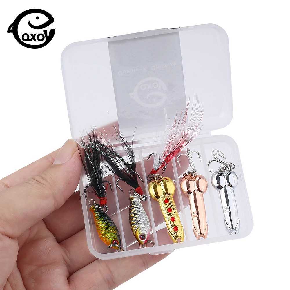 QXO 5pcs/box Fishing Hard Lure Spoon Jig Metal Winter Jigging Ice Spinners Goods For Fishing With Box Streamer Sea Fish Spoon Z250717