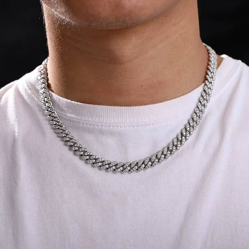 Mens 8mm Moissanite Cuban Chain Necklace S925 Silver Gold Plated Link Chain Pass Test Diamond Hip Hop Rock Fine Jewelry
