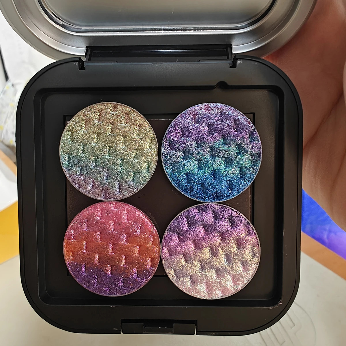 Multichrome Eyeshadow Palette Rainbow Gradient Purple Holographic Glitter Long Lasting Eye Makeup 4 Color Compact Mirror n 250712